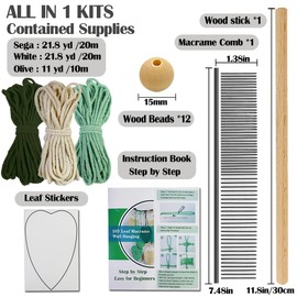 Ewparts Macrame Leaves Boho Woven Leaves Tapestry Wall Decor Handmade Macrame Tapestry Macrame Leaf with Pre-Cut Macrame Cord,Instruction Book,Wooden Beads Bohemian Chic Wall Hanging DIY Macrame Kit