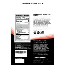 Terrasoul Superfoods Organic Lion's Mane Mushroom Powder (4:1 Extract), 5.5 Ounces