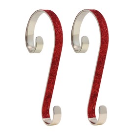 Haute Decor Stocking Scrolls® Stocking Hanger - 2 Pack Glitter (Red) - Hang Christmas Stockings from mantels of All Shapes and Sizes
