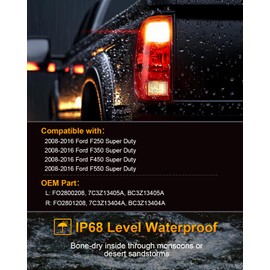 VANBOL Tail Light Assembly Compatible with Ford F250 F350 F450 F550 Super Duty 2008-2016 Rear Brake Lamp Taillight Driver & Passenger Side Pair Replace BC3Z13405A BC3Z13404A w/o Bulbs & Harness