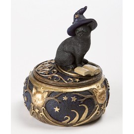Dr. Hemp Magical Black Cat Sorcerer Witch Hat with Spell Book Trinket Box Secret Stash 5" H
