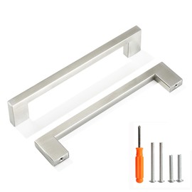 Redunest Cabinet Pulls Brushed Nickel Cabinet Handles Square Drawer Pulls, 5 Pack 6-1/4 Inch Stainless Steel Kitchen Door Cupboard Cabinet Handles, Drawer Hardware Handles, 160mm Hole Centers
