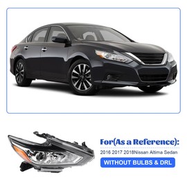 PIAOYUE- For 2016-2018 Nissan Altima 2.5L Base/S/SR/SV/SL Headlight Assembly Halogen Replacement Right Passenger Side Chrome Housing Clear Lens w/o DRL (NON-3.5L Models)