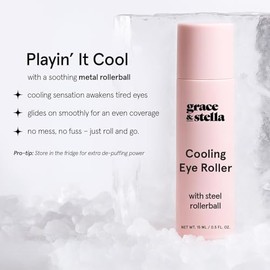 grace & stella Abrillantador para debajo de los ojos con rollerball de metal refrescante, suero de ojos Centella Asiatica y cafeína para ojos hinchado