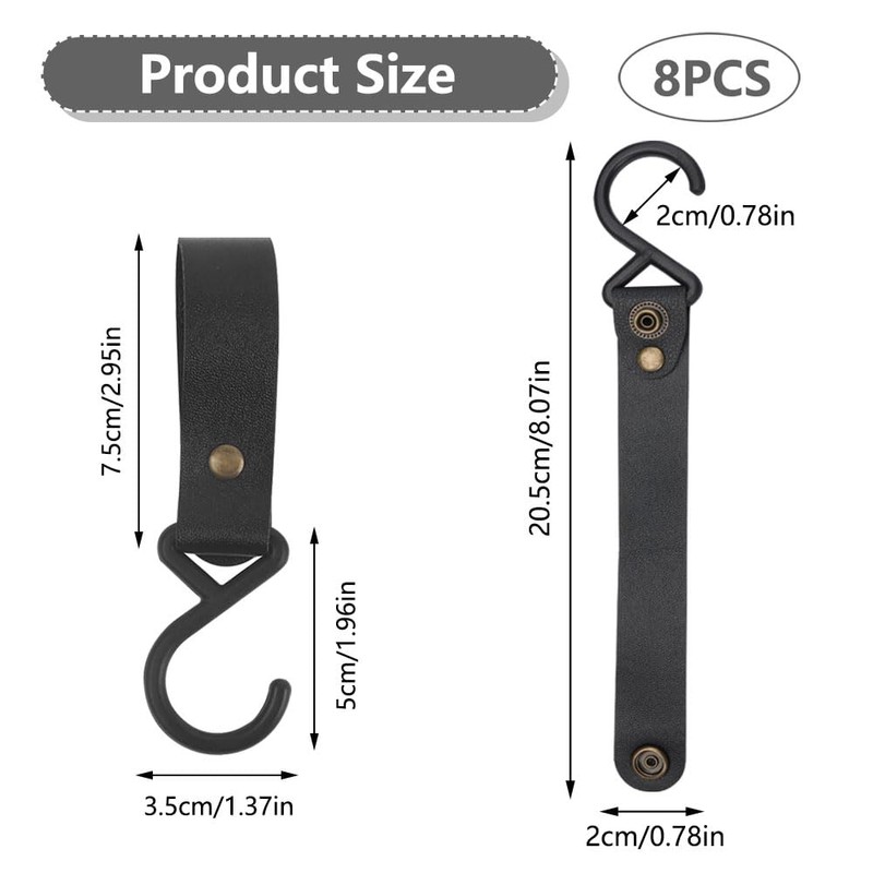 Pack of 8 S Hooks with Leather Loop, Hooks for