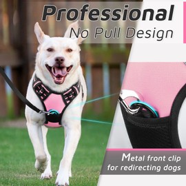 Eagloo Dog Harness Large Breed, No Pull Service Vest with Reflective Strips and Control Handle, Adjustable and Comfortable for Easy Walking, No Choke Pet Harness with 2 Metal Rings, Pink, XL