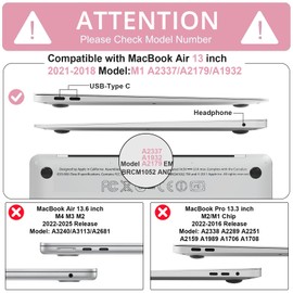 B BELK Compatible with MacBook Air 13 inch Case 2021 2020 2019 2018 M1 A2337 A2179 A1932 Touch ID,Plastic Laptop Hard Shell+2 Keyboard Cover+Screen Protector for MacBook Air 13.3 inch Case,Pink Marble