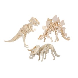 Dinosaur Skeleton Model Toy Wooden Building Kit Tyrannosaurus Stegosaurus Triceratops Set of 3