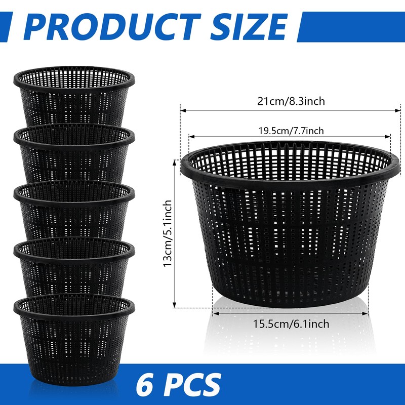 Hydroponic Mesh Net Pots, 6 Pieces, Black Plastic Garden Baskets