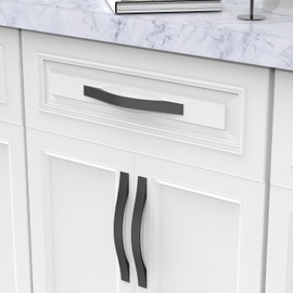 FURNIWARE Pack of 10 Black Kitchen Handles, D-Shape Drawer Pulls 160mm(6.3 Inch) Hole Center, Hardware Modern Kitchen Cabinet Door Handles, for Kitchen and Bathroom Cabinets Cupboard