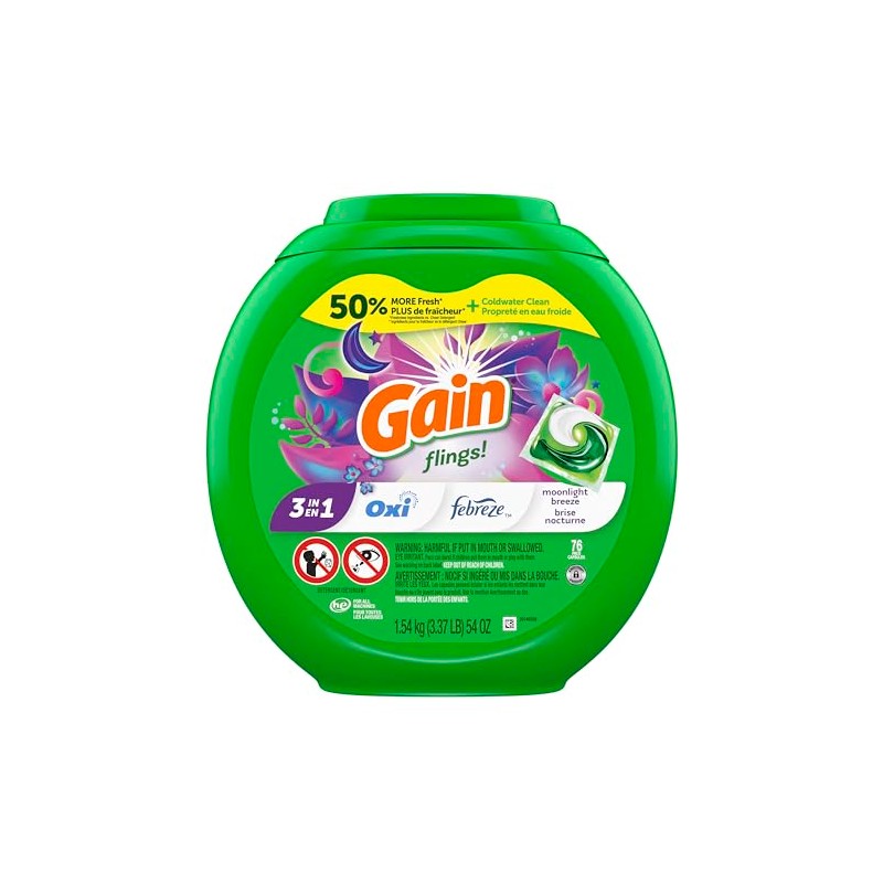Gain flings Laundry Detergent Soap Pacs, HE Compatible, Long Lasting