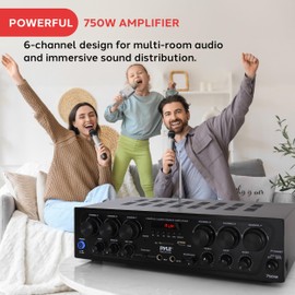 Pyle Wireless Bluetooth Home Audio Amplifier System-Upgraded 6 Channel 750 Watt Sound Power Stereo Receiver w/USB, Micro SD, Headphone,2 Microphone Input w/Echo, Talkover for PA - PTA62BT.5