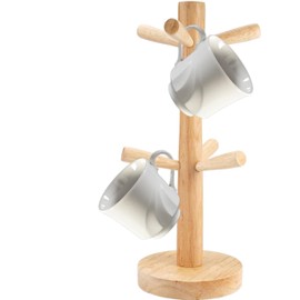 SZKKQKJ Wooden Cup Stand, Pretzel Stand, Cup Holder, 6 Arms, Coffee Cup Shelf Wood with for Kitchen Counter Tabletop