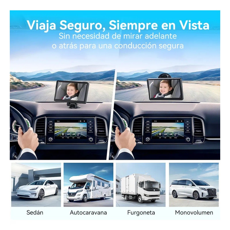 Cámara Coche Bebé Asiento Trasero Espejo Retrovisor Hd 1080p