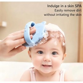 Baby Bear Shampoo Comb, Silicone Bristles, Newborn Dandruff Comb (Beige+Blue)