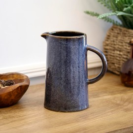 Navy Blue Reactive Glaze Jug Vase 16x19x11cm Stoneware Two Tone Modern Decorative Pitcher