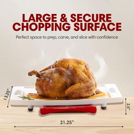 XL Deluxe Meal Prep System Cutting Board - Large Carving Board with Meat Thermometer, Juice Groove, Spikes, Drip Tray & Removable Board - BBQ Essential & Kitchen Gifts - BPA Free Cutting Board - Red