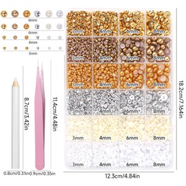Gold Silver Pearls for Crafting, Flatback Pearls Nail Beads 3/4/6/8mm Half Round ABS Brown White Beige Pearl Beads Gems for Nails Art DIY Crafting Face Hair Manicure DIY