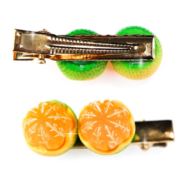 KRP-019 Food Sample Clip [Peeling Mandarin Oranges, 2 Pieces, Green] Hair Clip, Fruits, Fruits, Vegetables, Present, Souvenir, Necktie, Tie Clip, Fake Food, Sparkling Puffy Round