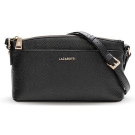 Lazarotti Bologna Women's Leather Shoulder Bag, Adjustable Shoulder Strap, Medium Crossbody Bag, Shoulder Bag, 24 cm, black