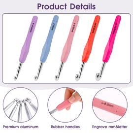 Crochet Hook Set, Size 6.5mm 7mm 8mm 9mm 10mm Ergonomic Aluminum Large Crochet Hooks Kit with Soft Handles Include Crochet Needles and Stitch Markers for Arthritic Hands Beginners Knitting Supplies