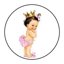 30 Pcs Baby Princess Stickers Favor Labels Tags Envelope Seals Stamps 1.5" Round Sticker for Packages Small Business Cards Letters Gifts Boxes, Baby Shower, Vintage Baby Princess