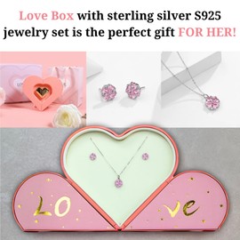Gift for Women Jewelry Set with Unique Heart Shaped Box Necklace and Earrings S925, Girlfriend’s Birthday, Valentine's Day, Christmas, Anniversary, Sterling Silver Heart Present For Wife, Mom and Daughter LOVE BOX by CLADEL