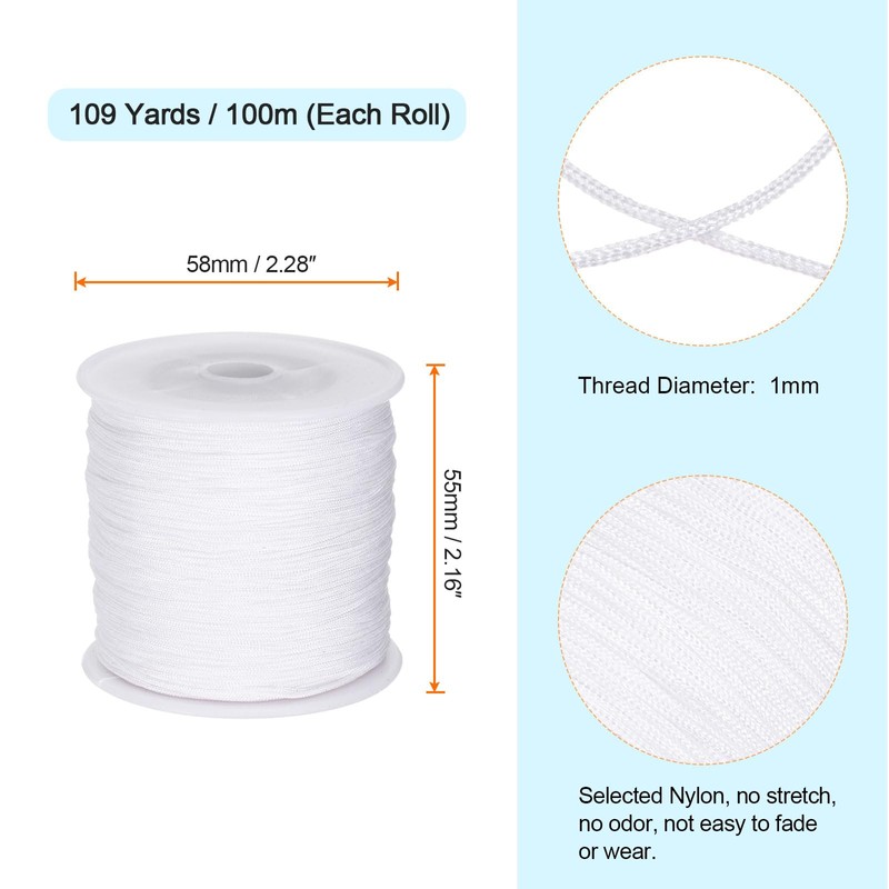 QUARKZMAN 1 mm Nylon String Cord 109 Yards Nylon Satin