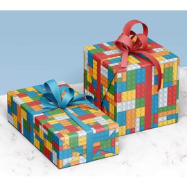 4 x Building Blocks Recyclable Wrapping Paper for Boys and Girls - Premium Gift Wrap Sheets for Kids Birthday, Father's Day and more. 70cm x 50cm each.sheet.