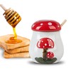 dgudgu Mushroom Honey Jar With Dipper Ceramic Honey Pot With