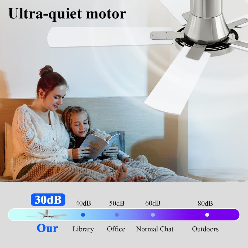 SNJ 52 Inch Brushed Nickel Ceiling Fans with Lights and