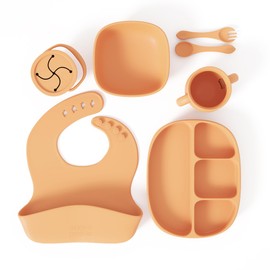 Muqee Peeko Baby Feeding Set in Apricot Color Complete BLW Supply Essentials (7 Piece Set)
