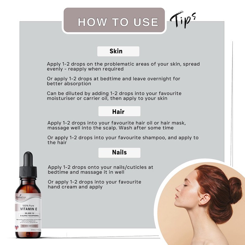100% Pure Vitamin E Oil for Skin, Face, Hair &
