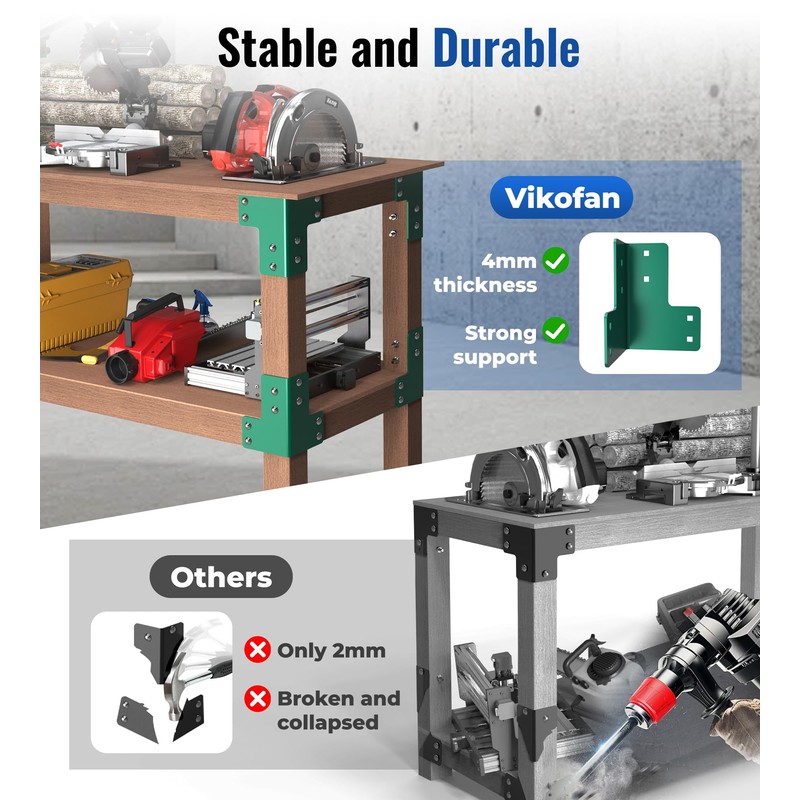vikofan 8PCS Heavy Duty Workbench Bracket Kit – 4mm Steel