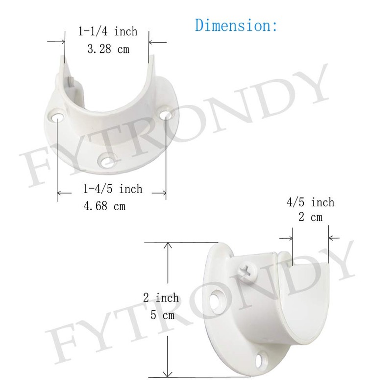 FYTRONDY White Edition Stainless Steel Closet Rod Bracket, U-Shaped Open