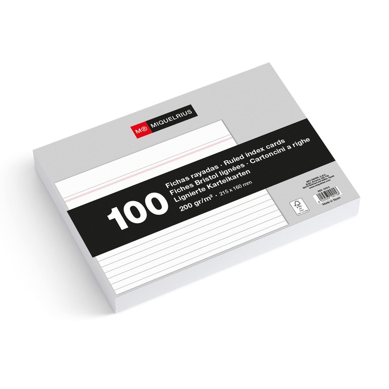 Miquelrius Index Cards 100 Note Cards Horizontal Ruled Flashcards Size