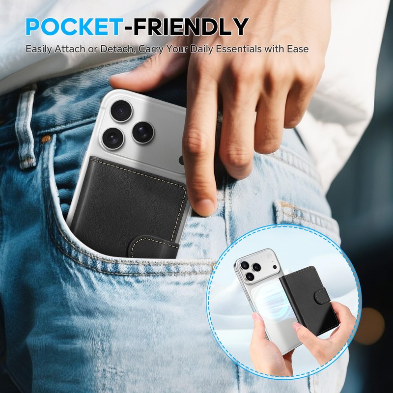 SHIELDON for MagSafe Genuine Leather Magnetic Phone Wallet, Minimalist RFID