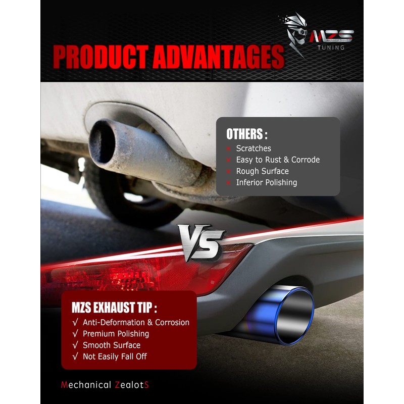 MZS Exhaust Tip, Stainless Steel 2.5" Inlet 4" Outlet 17"