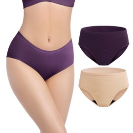 REELINDRY Incontinence Underwear for Women Washable, 2 oz Maximum Abosrption Panties for Bladder Leak Prevention 2 Pack (Berry-Beige, 2XL)