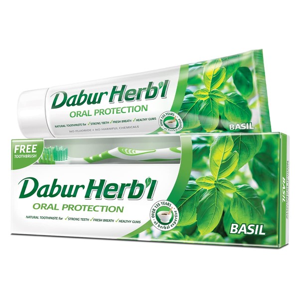 Dabur Herbal Basil Toothpaste, 150gm + Brush