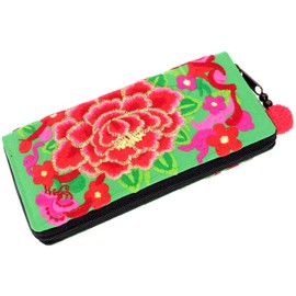 GURU SHOP Chiang Mai Embroidered Ethnic Wallet, Green, Men/Women, Cotton, 10 x 20 x 3 cm, Green, Casual