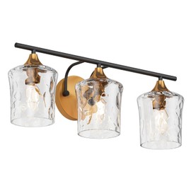 Aiwen 20.07 in Bathroom Vanity Light, 3 Light Industrial Wall Sconces with Hammered Glass Shades, Matte Black and Gold Finish, Vintage Vanity Lighting Over Mirror for Bedroom E26