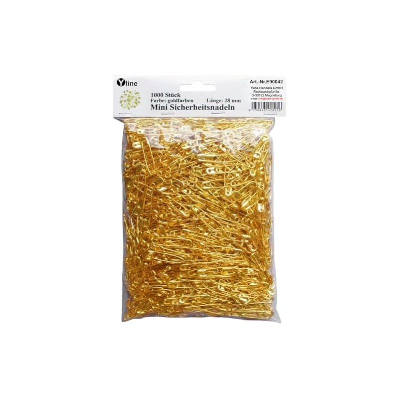 E90042 Pack of 1000 Safety Pins Small Gold Approx. 28