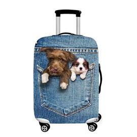 Denim 3D Cute cat Dog Styles Washable Print Luggage Cover Protector Suitcase Cover Carry On Cover with Zipper Fits 18-32 Inch Luggage for Holiday Travel and Great Gift Idea (Dog, S)