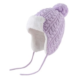 XIAOHAWANG Toddler Winter Hat with Pompom Warm Baby Boys Girls Beanies Knit Kids Earflap Hats (L, Purple)