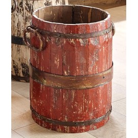 BLACK FOREST DECOR Santa Fe Red Bucket – Rustic Western Decorative Wood Accent – 15" Dia. x 18" H