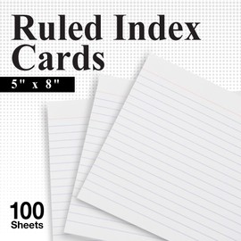 BAZIC Ruled Index Cards 5" X 8" 400 Count, White Color Flashcards, Ruled Lined Card for Learning Memory Reminder (100/Pack), 4-Packs