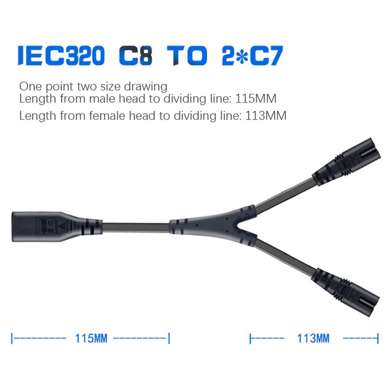 2X IEC320 C8 to 2X C7 Y Split AC Power