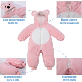 MUSUNFE Thickened Neutral Bear Onesie with Zip for Toddlers 3-12 Months, Applicable for Sleeping Bag, Coat or Swaddle Blanket - Essential Gift for Newborn, pink