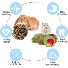 Naturezhen Rabbit Chew Toys, Natural Bunny Chew Toys, Hamster Chew Toys Set, Small Pets Teeth Care Molar Exercise Bunny Toys for Rabbits, Guinea Pig, Hamster and Other Small Animals (19PCS)